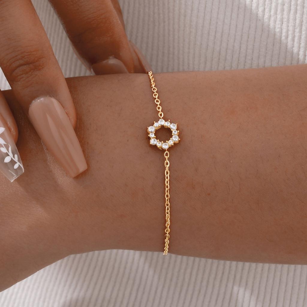 Vnox Cubic Zirconia Sunflower Bracelets For Women Girls,Positive Sunshine Classic Stainless Steel Chain Bracelet Jewelry Gifts