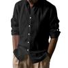 American Cross-border Men's Hawaiian Cotton and Linen Stand-up Collar Breathable Henry Collar Casual Long-sleeved Shirt