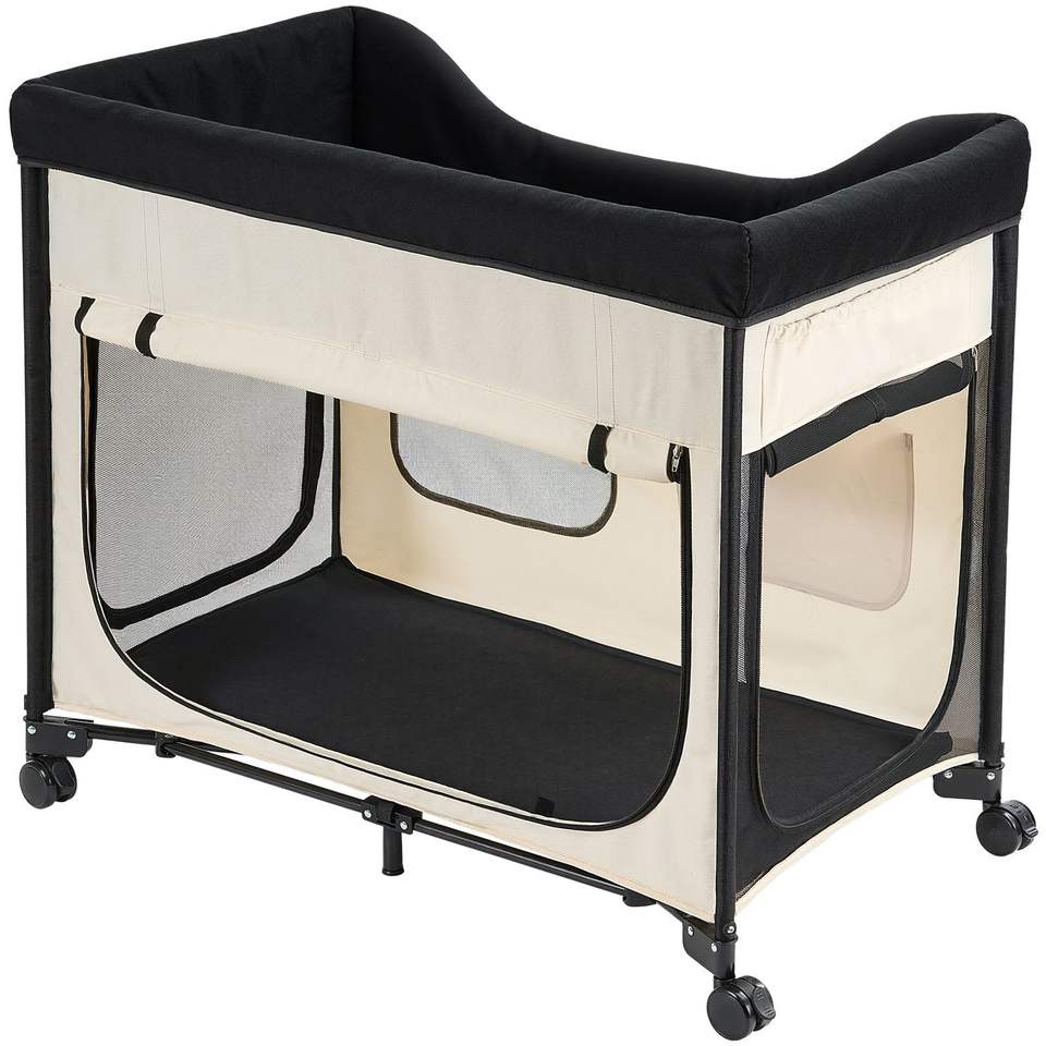 Foldable Elevated Dog Bed with Aluminum Frame 600D Oxford Fabric Side Support and Wheels