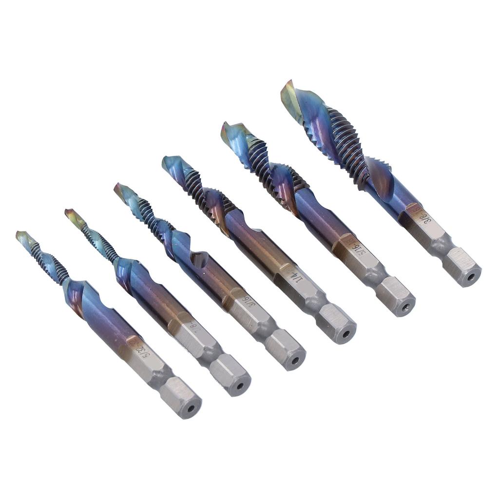 6Pcs Spiral Tap Drill Multifunctional HighSpeed Steel Hex Shank Drill Bit for Drilling Tapping