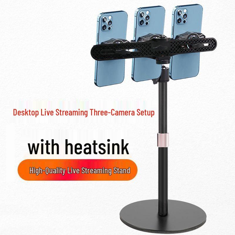 Dual-Position Live Streaming Stand with Dual Phone Holders and Radiator Single Position Metal Desktop Stand