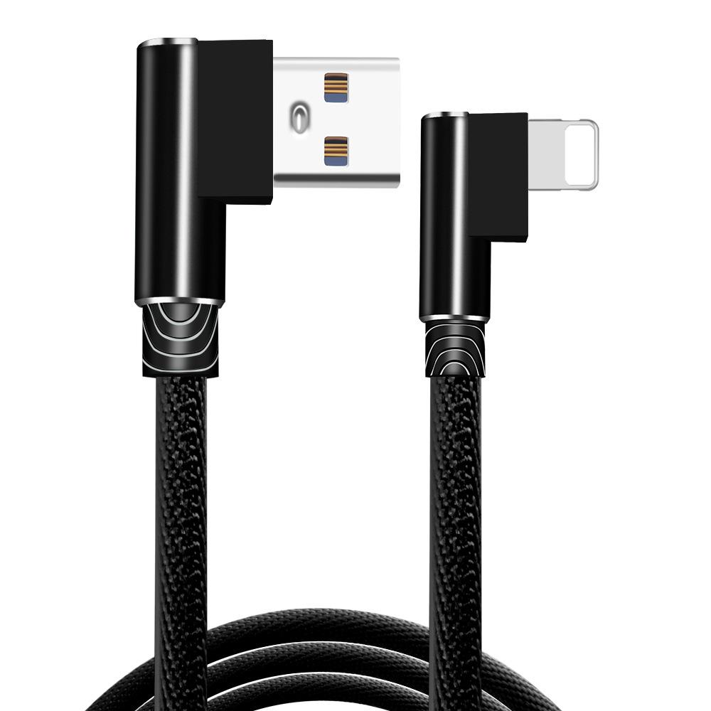 90° Dual-Elbow Fast Charging Cable for Mobile Gaming - Compatible with Apple, Type-C, and Android Devices