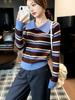 2026 Autumn Women's French Retro Striped Knitwear Sweater with Lapel Design