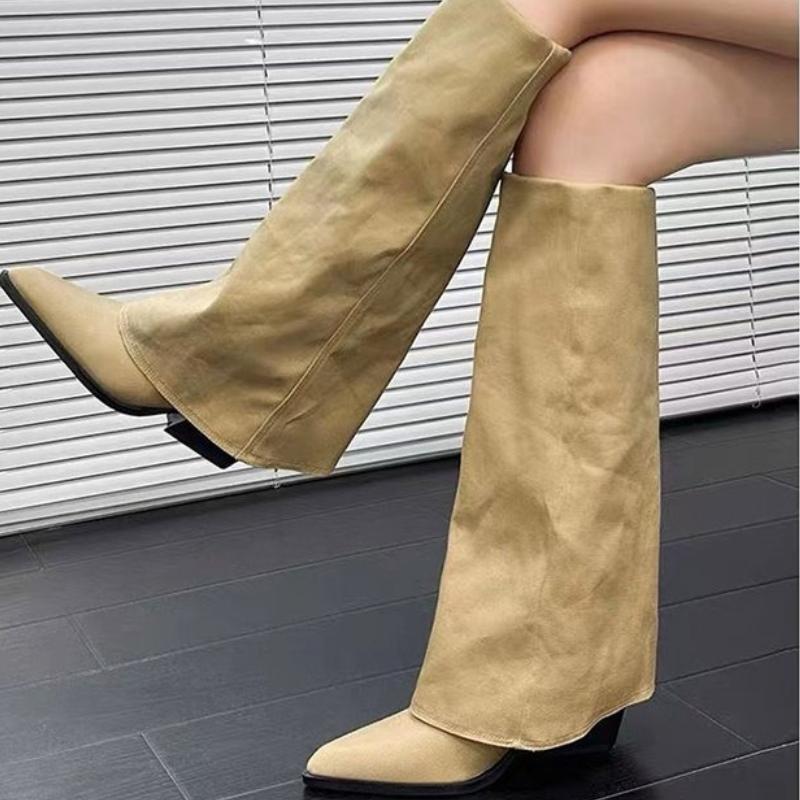 Fashion Fashion Versatile Woman Shoes Spring Pointed Heel Retro Women's Pants Boots Comfort Non Slip Western Cowboy Boot Knight Boots