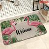 VIKAMA Pink Flamingo Welcome Doormat Tropical Palm Leaf Non Slip Entrance Floor Mat for Entryway Patio Bathroom Rug