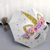 Einhorn, Floral Automatischer Faltregenschirm Einfaches 8-Rippen-Design, Helles Cartoon-Muster, Langlebiger Eisenrahmen, Geeignet für Reisen, Outdoor, Be