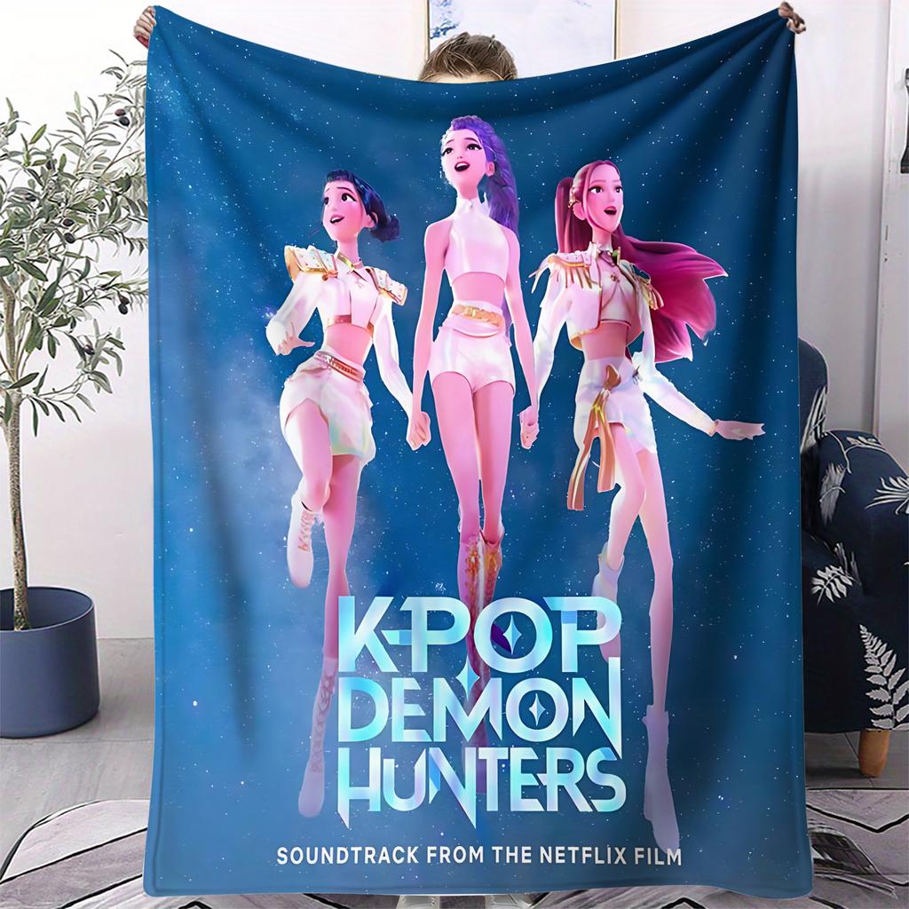 K-Pop Demon Hunter Blanket Hot Anime Girl Team Flannel Throw Blanket Winter Warm Blanket for Living Room Sofa Bed Cover Fan Gift