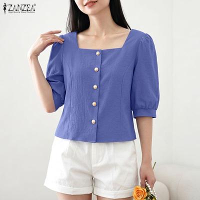 Women Casual Square Collar Loose Summer Half Sleeve Blouse