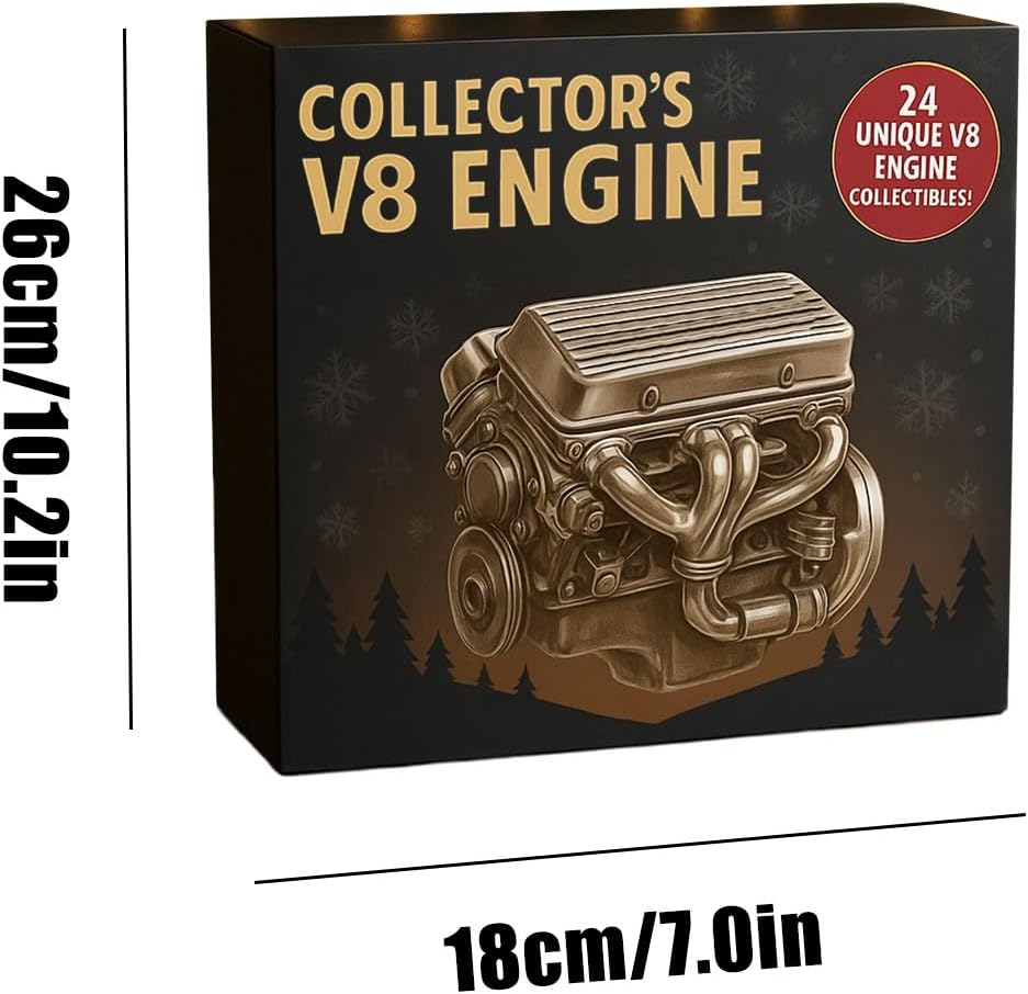 Motor Adventskalender, 2025 Weihnachtsbaum Countdown-Kalender, 24 verschiedene Motor-Ornamente, Weihnachtsüberraschungsgeschenk für Autoliebhaber