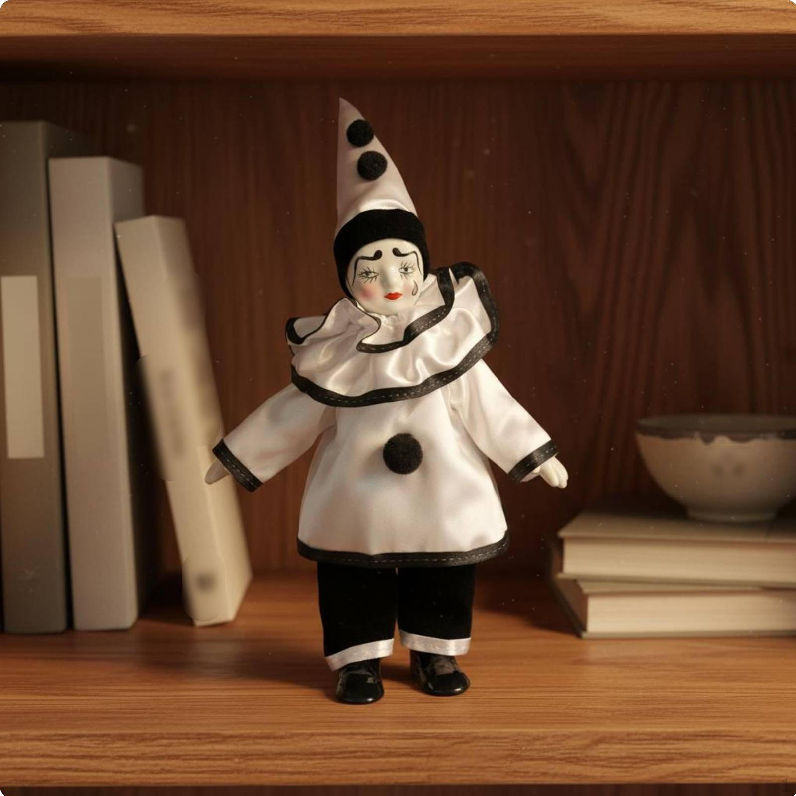 Ceramic Clown Doll Handmade Harlequin Souvenir Gift Poseable Figurine for Carnival Theme
