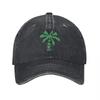 Palm Tree Logo Washed Canvas Baseball Cap Black Green Embroidered Design Unisex Adjustable Hat Casual Outdoor Style