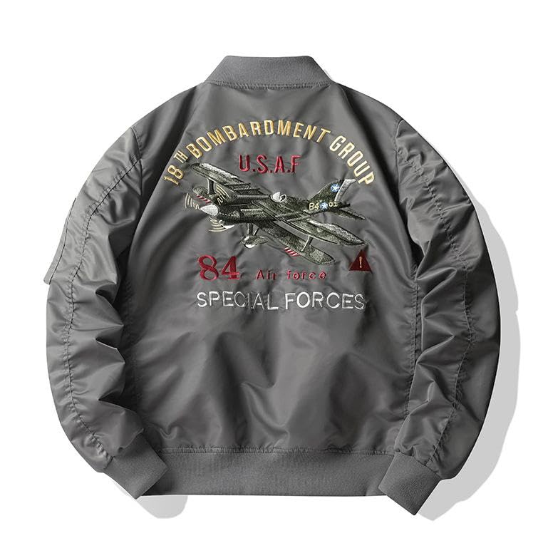 East Rain Gray Flight Jacket with and Plus FUN212 Men s MA-1 Embroidery, Streetwear, Sizes,