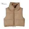 Thick Padded Waistcoat Winter Women Vest Coat Stand Collar Neck Protection Thickened Zipper Closure Jacket Cardigan Sleeveless Solid Color Drawstring
