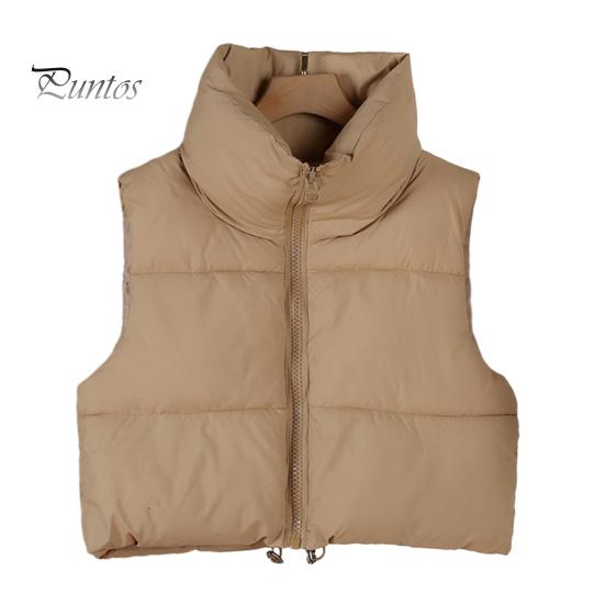 Thick Padded Waistcoat Winter Women Vest Coat Stand Collar Neck Protection Thickened Zipper Closure Jacket Cardigan Sleeveless Solid Color Drawstring