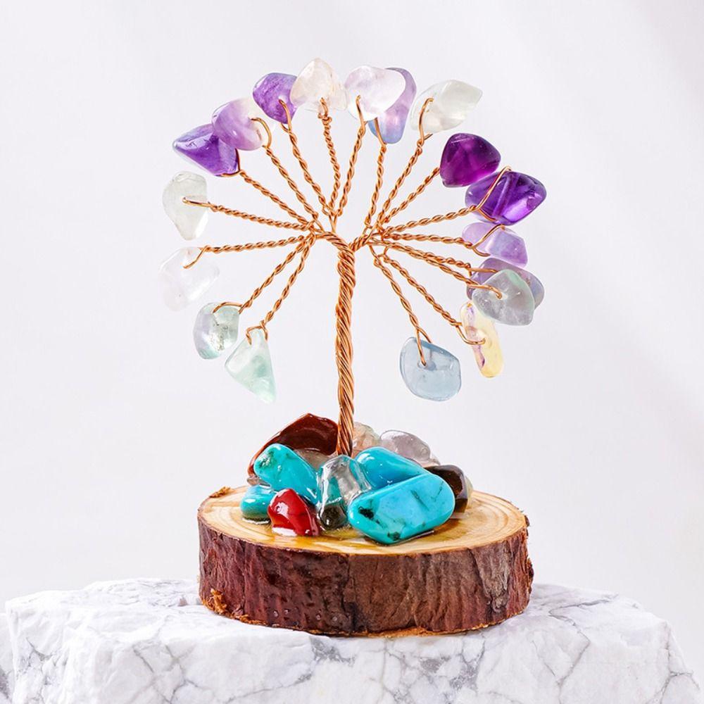 Multicolor Mini Crystal Trees Copper Wire Fortune Tree Figurine  Home/Office Decor