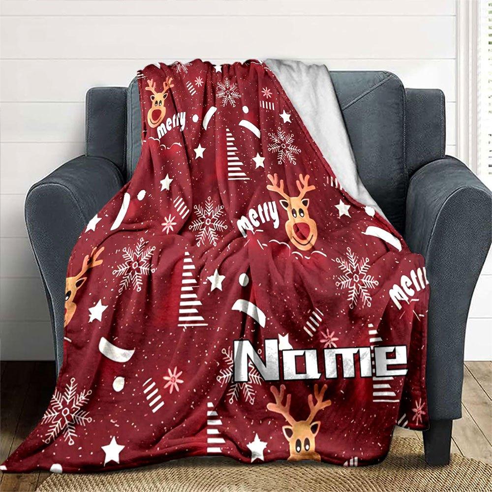 Christmas Reindeer And Snowflakes Home Customize Your Name Blankets Soft And Cozy Lightweight For Year Round Use Perfect For Picnics Sofa Office Bed