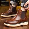 Brittisk Stil Koäkta Läder Herrs Chelsea Ankelboots Slip-on Elastiskt Band Höga Sneakers Casual Dress Boot för Herr