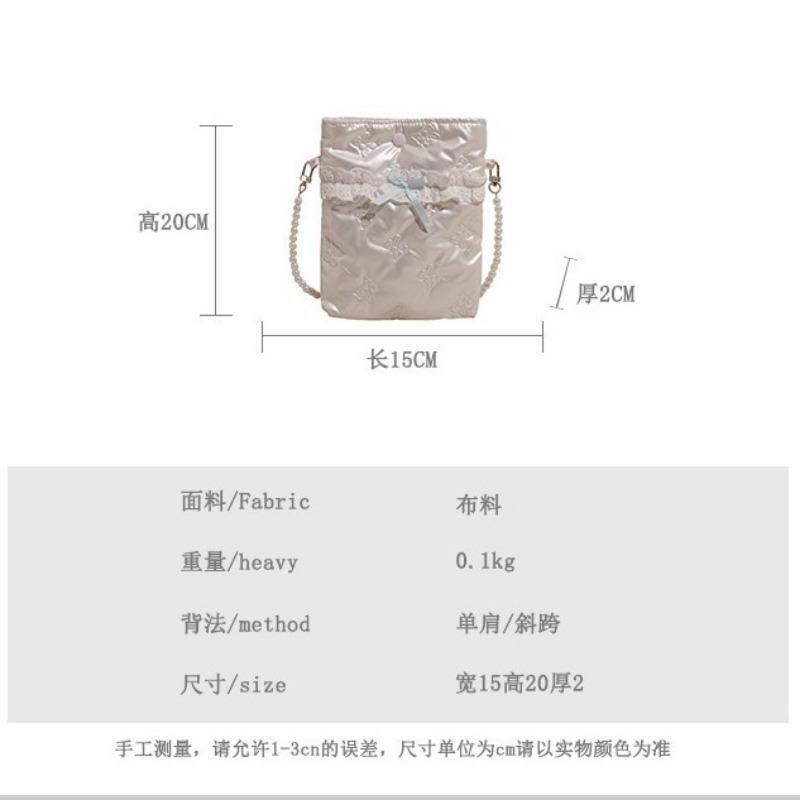 Nieuwe schoudertas met strik, crossbody tas, mobiele telefoon tas, parelketting, draagbare make-uptas, opbergtas, kleine vierkante tas.