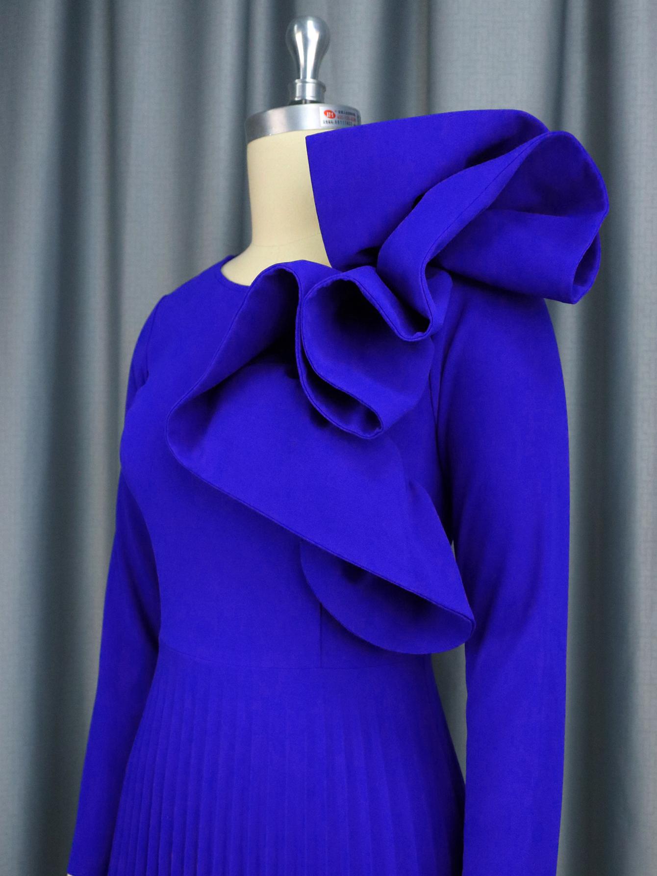 AOMEI элегантные синие длинные платья вечерние скромные плиссированные трапециевидные — фото 3