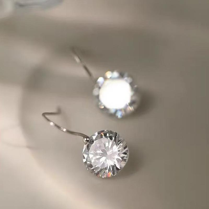 New 925 Sterling Silver Round Zircon Earrings Personality Charm Simple Style Earrings Birthday Gift for Women Exquisite Jewelry