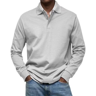 Maglia Polo da Uomo Blu Navy Testurizzata a Manica Lunga Autunnale Top Casual