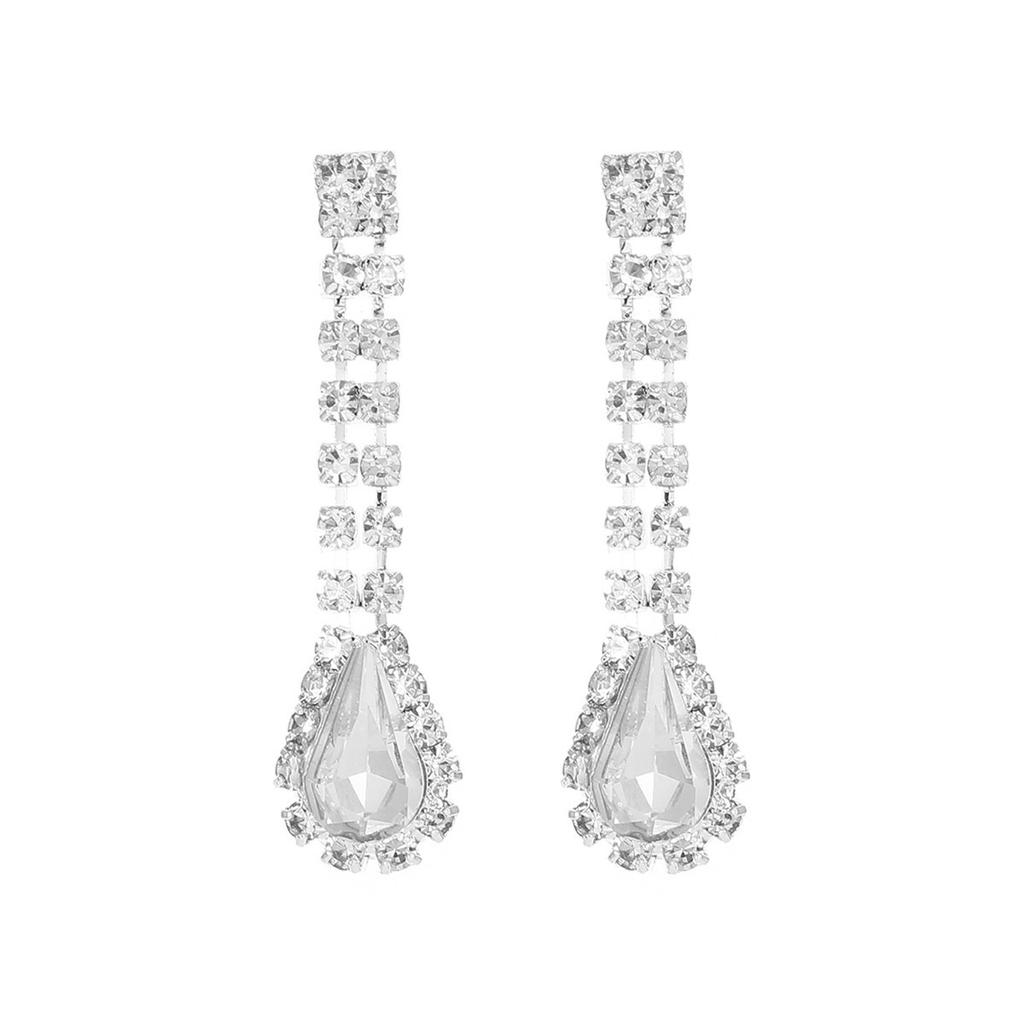 Temperament Luxury Shiny Rhinestone Necklace Earrings Two-piece Set Fashion White Crystal Pendant Water Drop Earrings