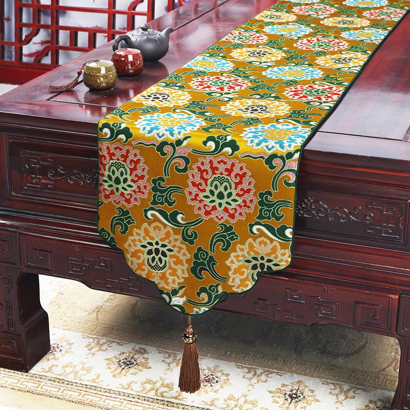 Chinese Style Table Flag Cloud Brocade Satin Table Flag Classical Tea Table Table Cloth Strip Cloth Tea Table Tea Mat Bed Flag