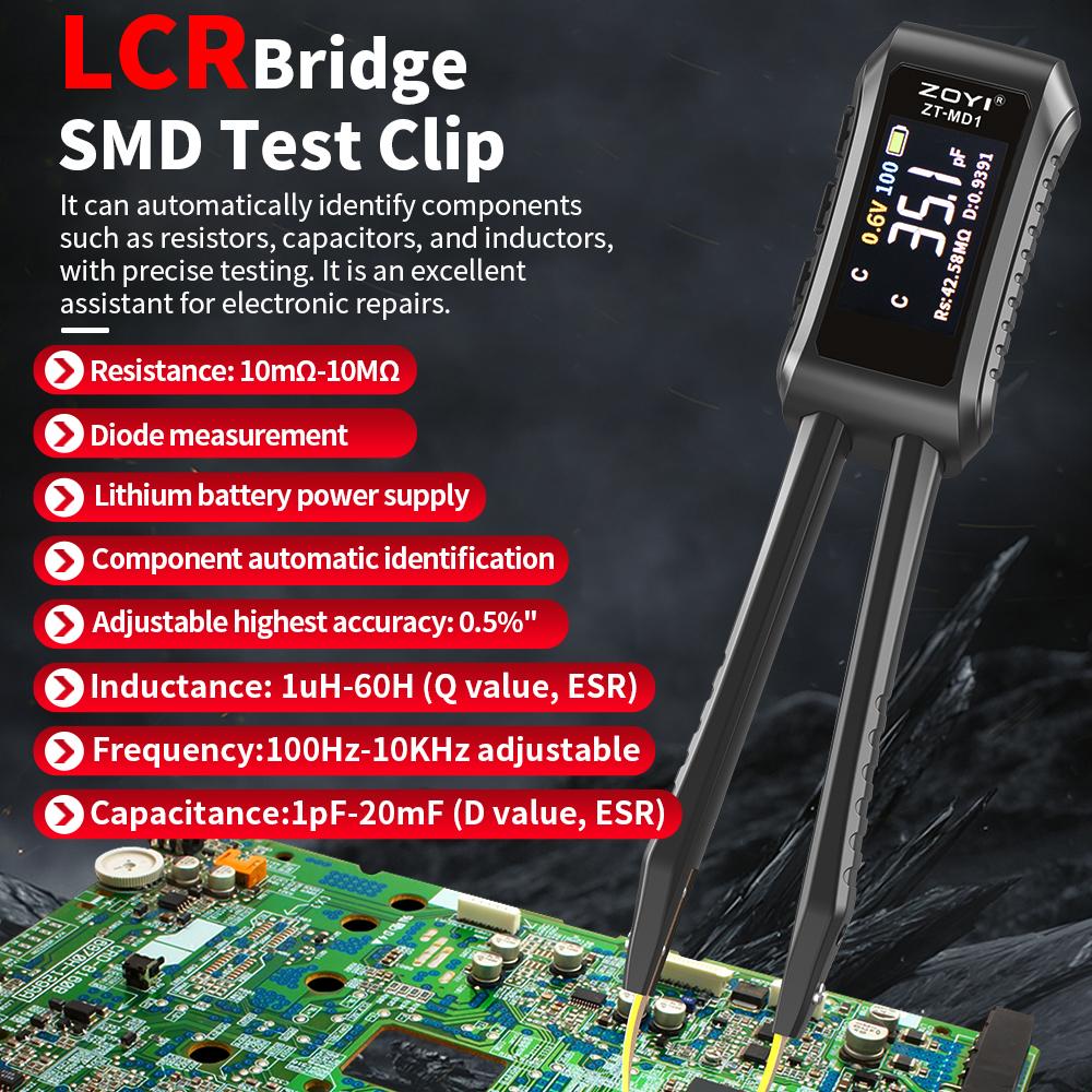 ZOYI ZT-MD1 LER Smart Tweezer LCR SMD ESR Tester Resistance Capacitance Inductance Continuity Diode Test Measurement Tools