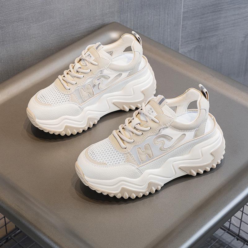Mesh breathable shoes student casual sports shoes summer new versatile thick sole heightening single shoes white shoes