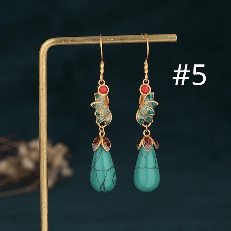 Vintage Chinoiserie Silver Earrings with Flower Jade