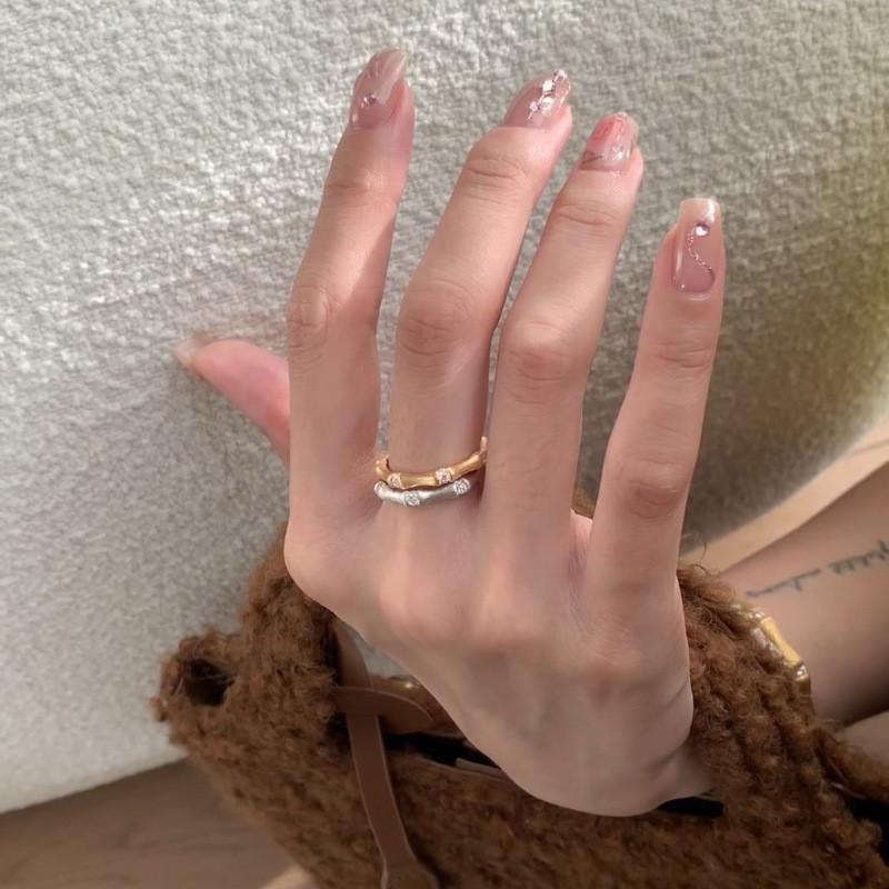 Elegant Adjustable Open Ring With Zircon Stones For Women Stylish Copper Design