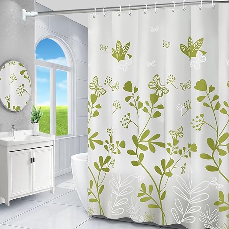Shower Curtain Liner, 4G PEVA Green Leaf Shower Liner, Plastic Waterproof Shower Curta, 72x72 inch with Grommet Holes 3 Magnetic Weights