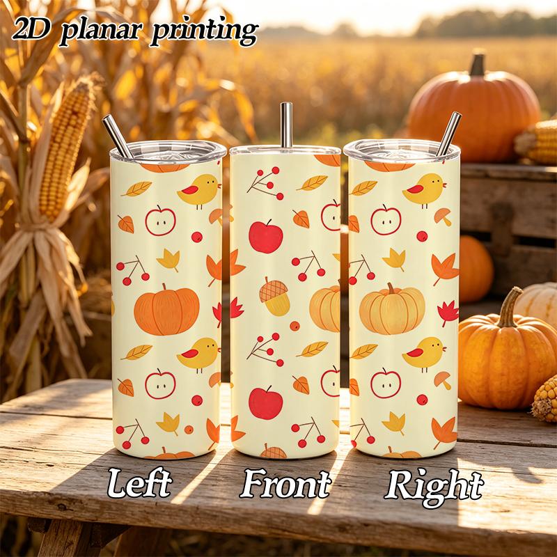 Straight Cup 591ml Bountiful Pumpkins and Melon Fruits Straw Cup Portable Tumbler Car Cup Ice Retention Cup Stainless Steel Tumbler
