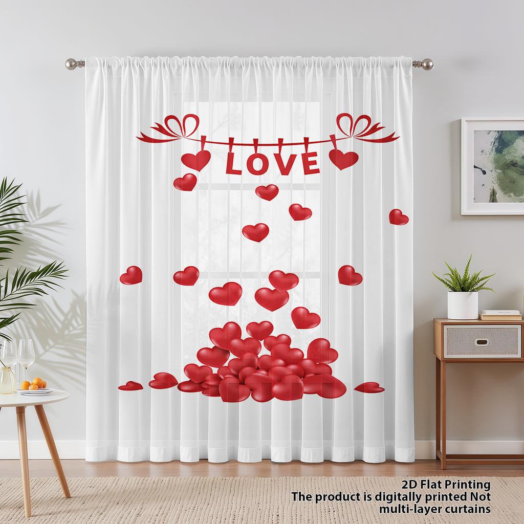 Single Panel Love Theme Valentine Day Window Curtain Sweet Decorative Living Room Bedroom Curtains Made Of Polyester Treatment