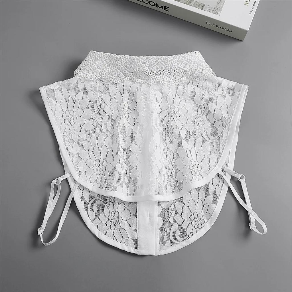 Vintage Floral Lace Detachable Fake Collar for Women Solid Color Half Shirt Blouse Top Adjust Female Sweater Decoration