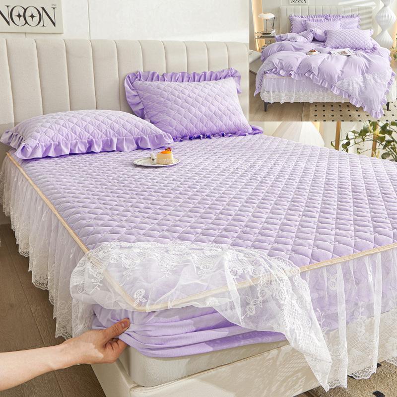 Colcha de renda estilo princesa, quatro estações, peça única, grossa, acolchoada, lavável, antiderrapante