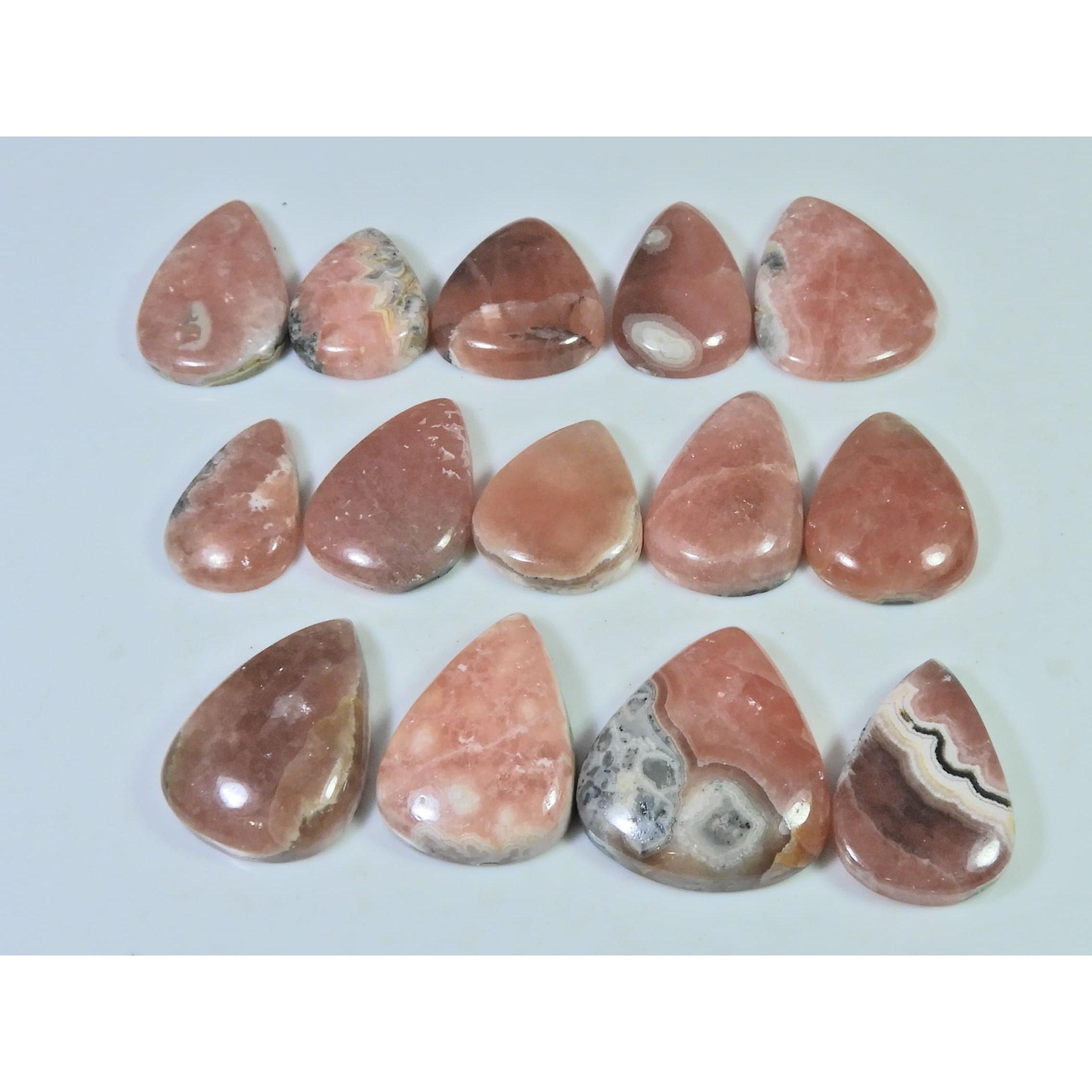 

20-25MM 306Cts. Natural Rhodochrosite Pear Cabochon Loose Gemstone 14Pcs Lot C-874