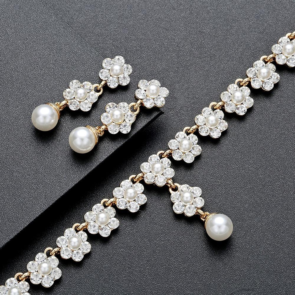 Wedding Gold Pearl Necklace Earrings Jewelry Set Creative Bridal Accessories