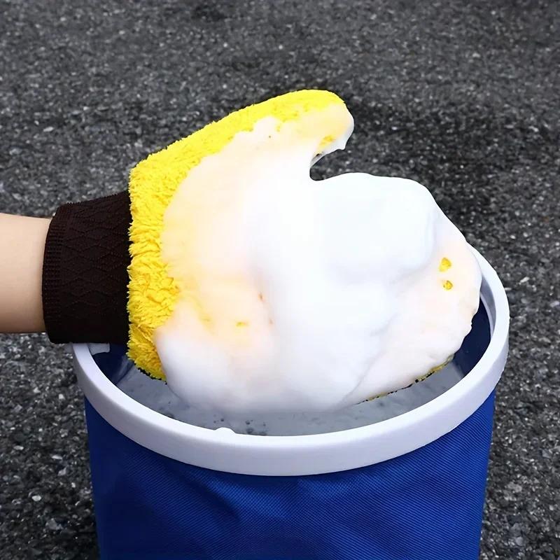 Car Washing Gloves Double Sided Coral Fleece Thickened Super Absorbent Car Wiping Gloves Cleaning Tools Amagi