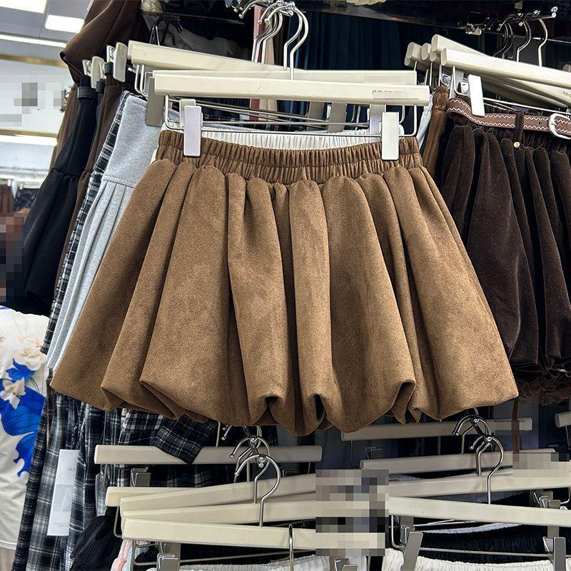 Women s Suede Plush A-Line Short Skirt - Fluffy Autumn/Winter Large хаки