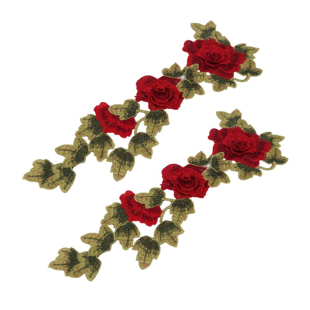 2pcs Delicate Flower Details Iron On Patches Bright Color Embroidery Sew on Patches  For DIY Crafts