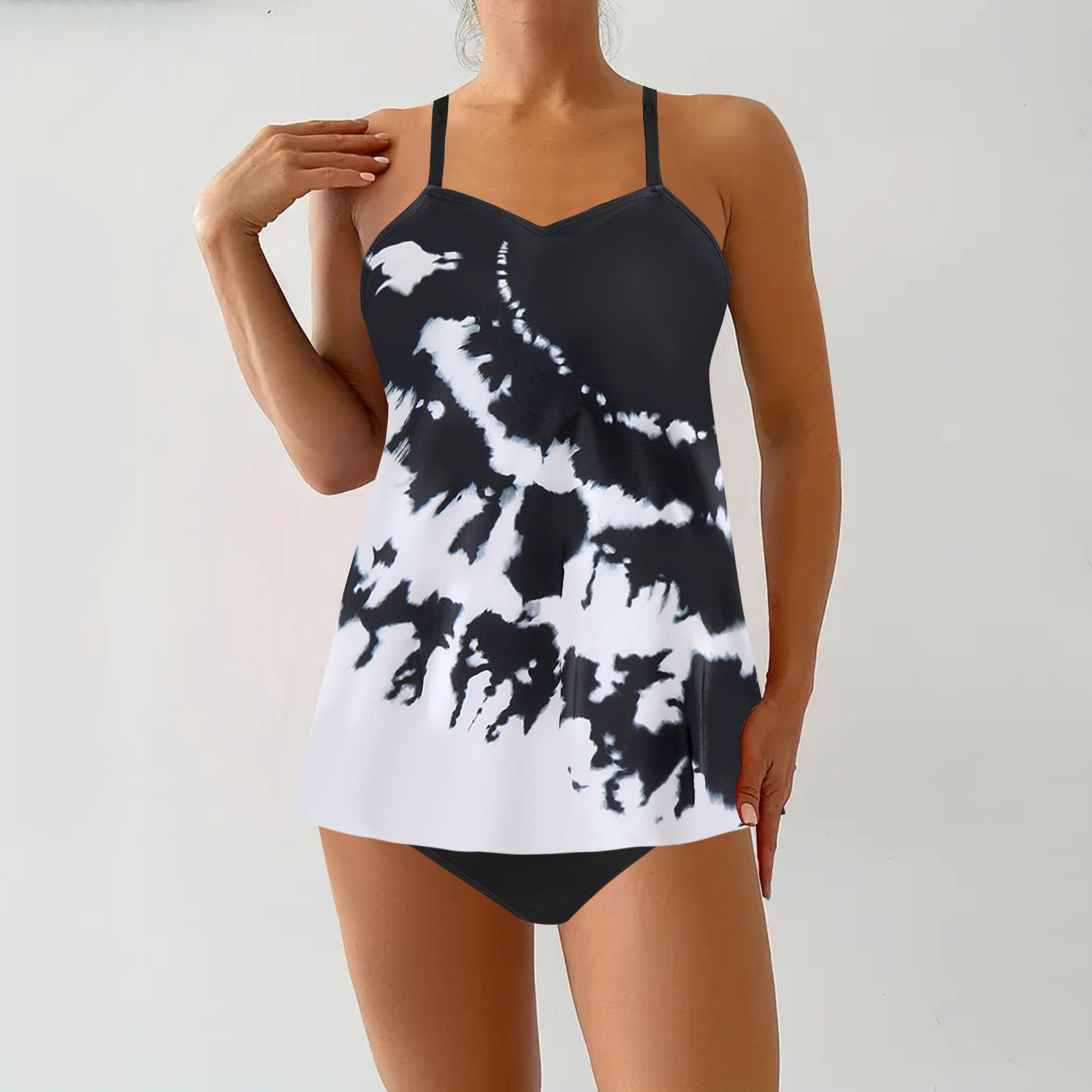 

New sunflower print splicing split plus size swimsuit bikini S белый