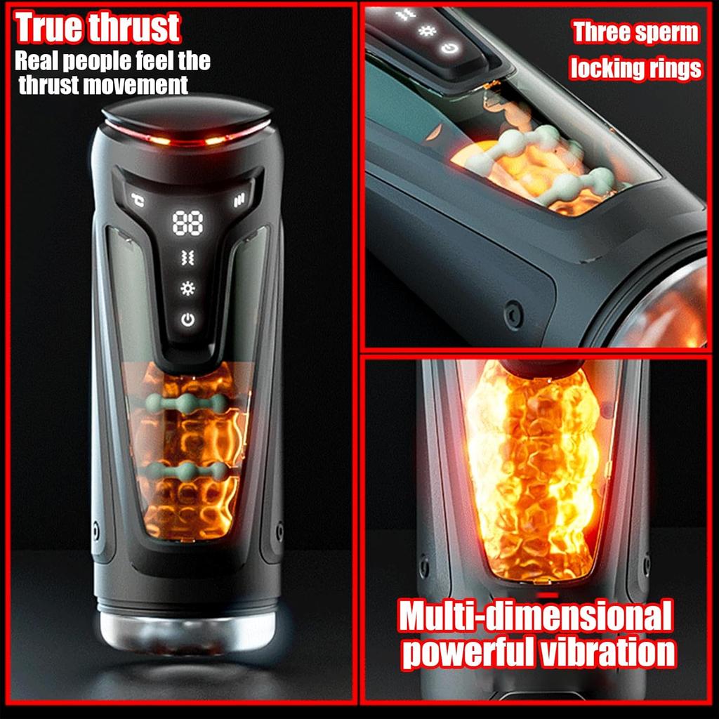 3 In 1 Hands-Free Male Masturbator with 9 Vibration Modes, 8 Insertion Modes and Heated 3D Textured Tunnel Adult Toys and Games