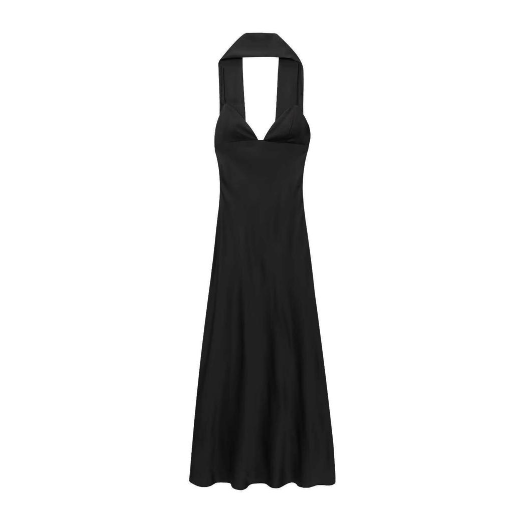 Elegant Multi-Color Satin Halter V-Neck Summer Dress for Women