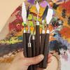 7PCS Watercolor Mixed Art Oil Painting Scraper Set Wood Stainless Steel Gouache Paint Pigment Mixing Knife Hand Tool