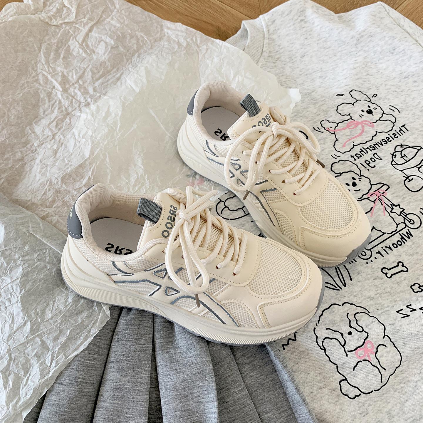 

Queen Fan increases height, thick-soled thin white shoes, women s 2025 new summer with skirts, versatile sports shoes 35 серый