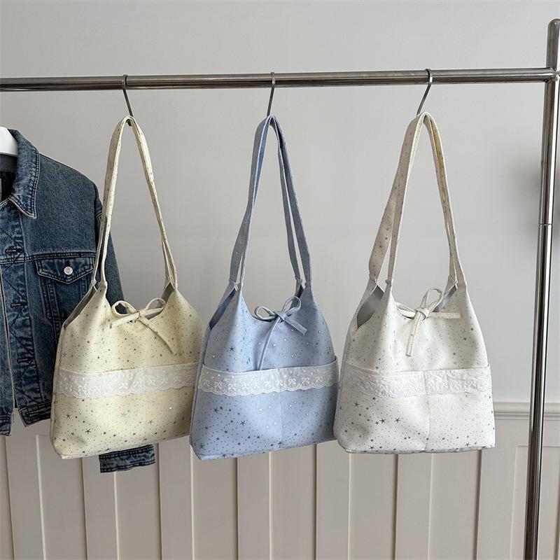 New Bow Lace Large Capacity Tote Bag Fairy Fresh Star Student Underarm Shoulder Bag