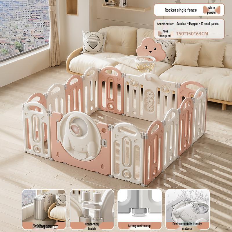 Stackable Baby Basketball Play Fence with Crawling Mat - Indoor Child Safety Solution for Living Room