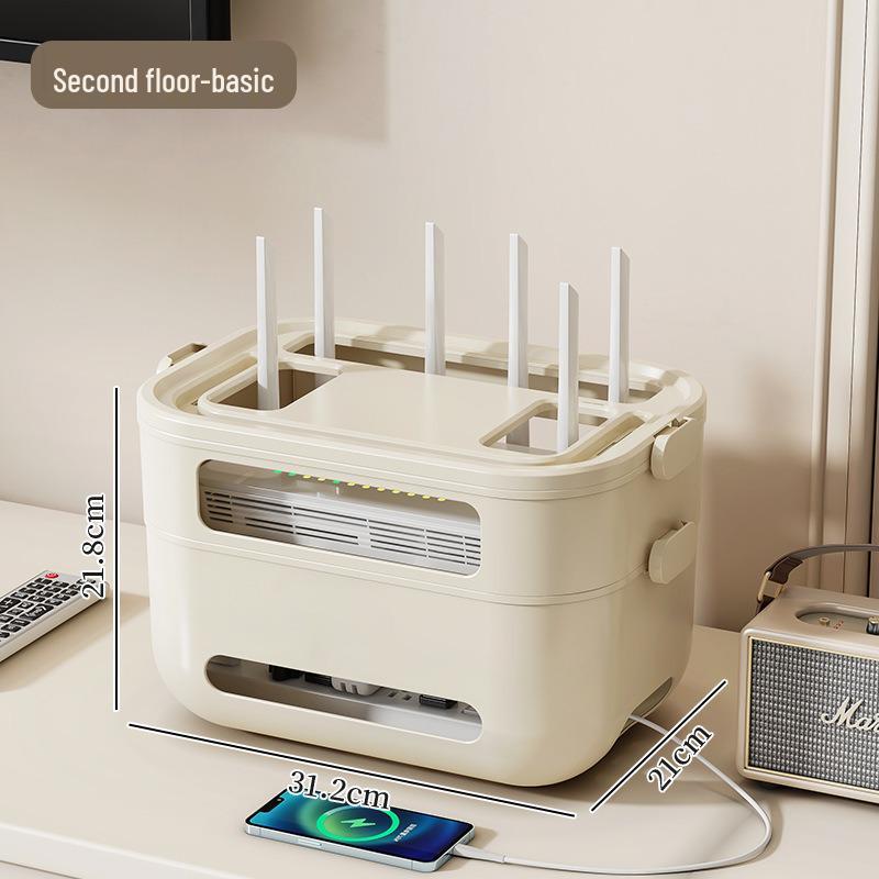 Golden Cat WiFi Router Storage Box and TV Set-Top Shelf with Wire Organizer
