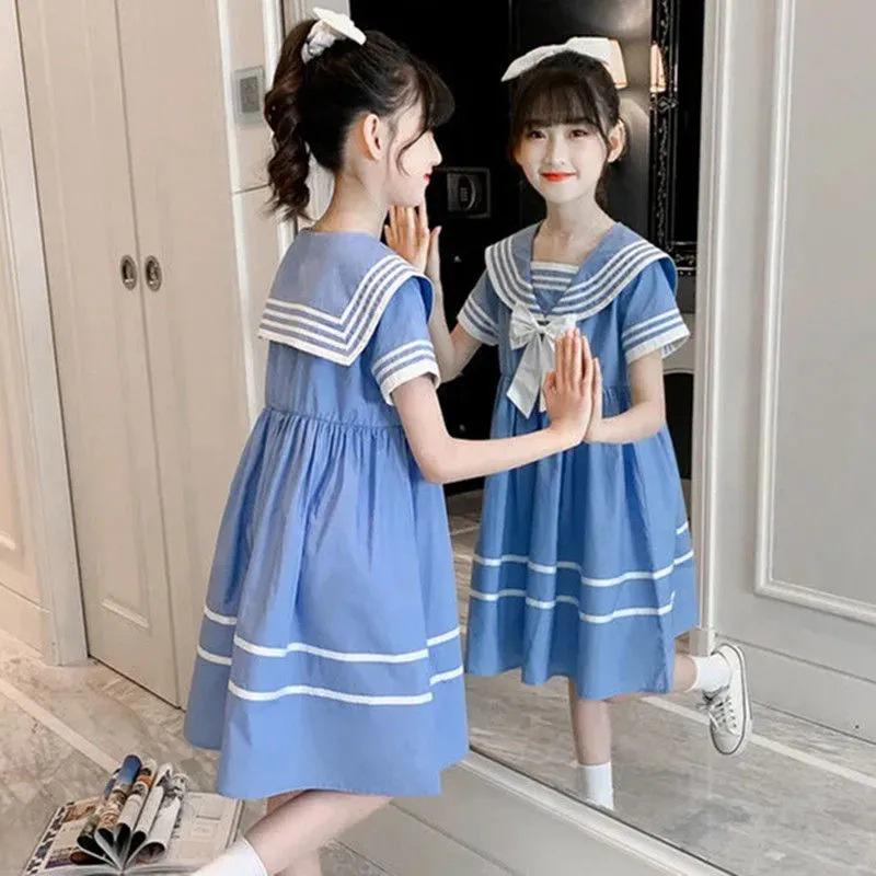 Girls' Summer Korean Sailor Collar Princess Dress